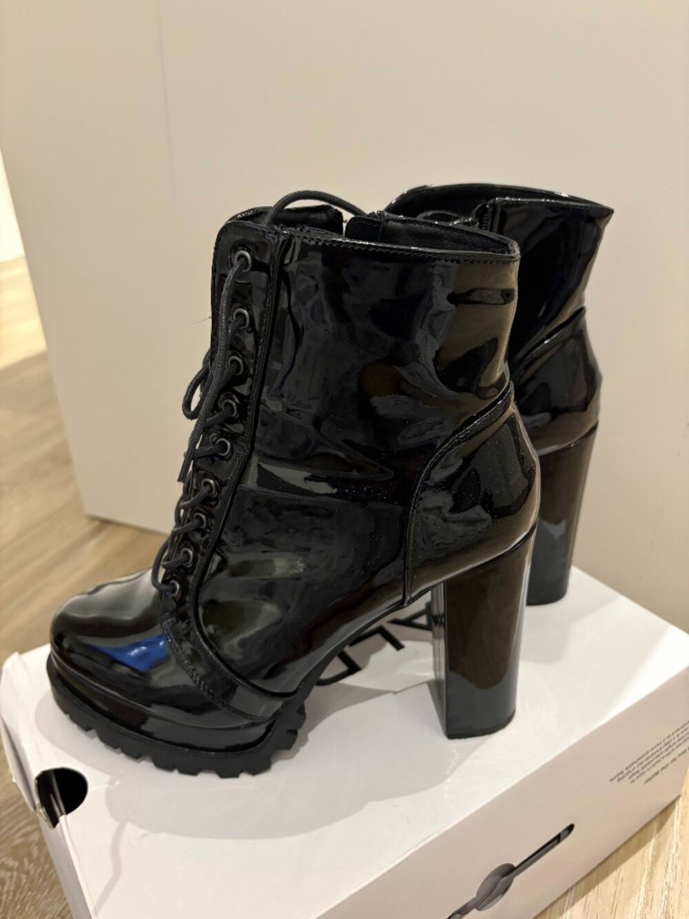 Black Glossy Combat Heel Boots